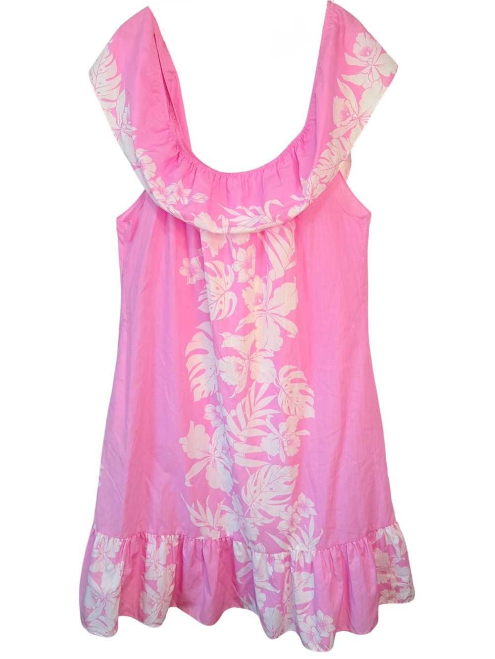 Vintage 70s Helena's Hawaii Pink Hawaiian Tropical Floral Cotton Muumuu 2X 3X